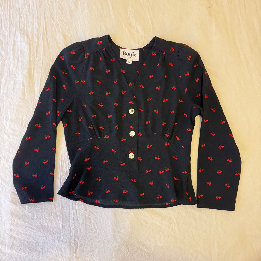 Rouje Paris, Mimi Top, Navy Cherries, XS/34